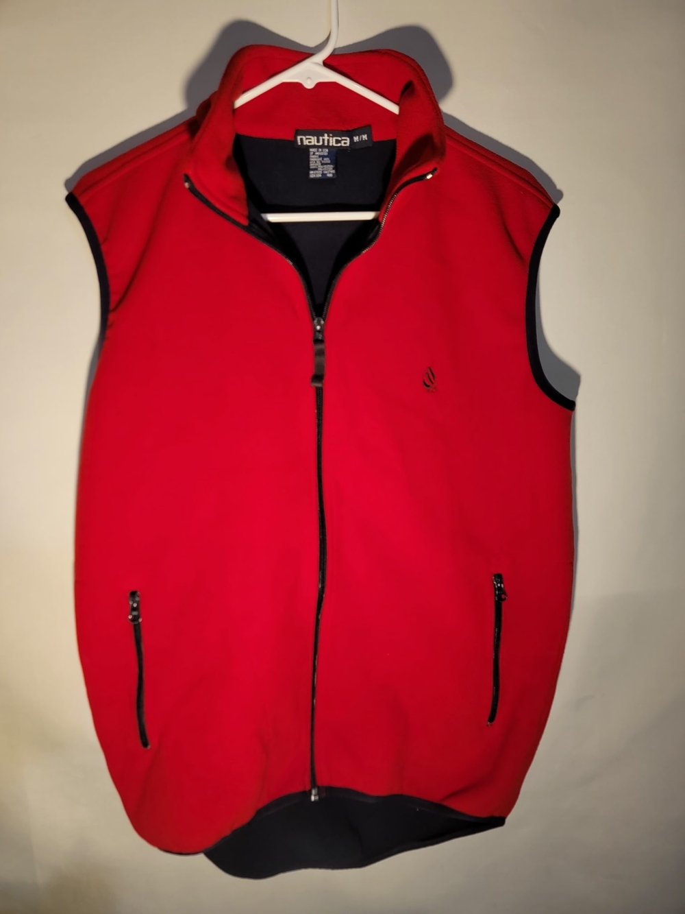 Nautica Men’s Red Sleeveless Fleece Vest with Black Trim